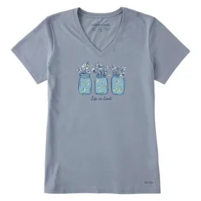 Life is Good Women's Realaxed Shine On Daisy Jars Short Sleeve Vee