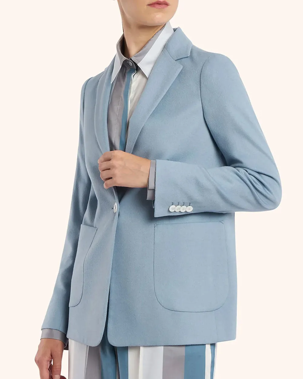 Light Blue Cashmere Single Button Jacket