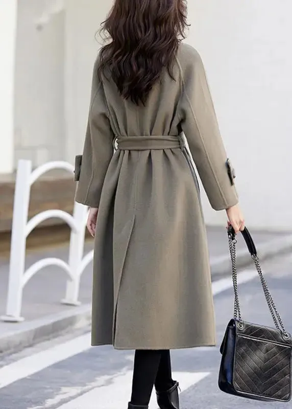 Loose Khaki Button Pockets Patchwork Cashmere Coats Long Sleeve ML2748