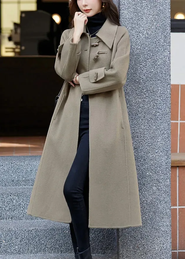 Loose Khaki Button Pockets Patchwork Cashmere Coats Long Sleeve ML2748