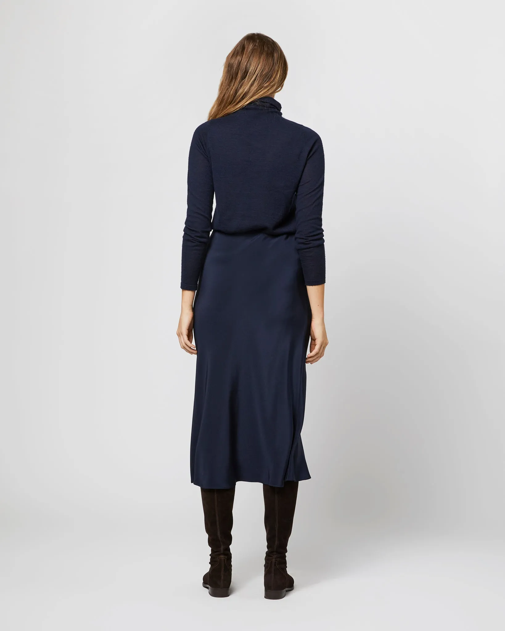 Mare Slip Skirt in Navy Silk Crepe de Chine