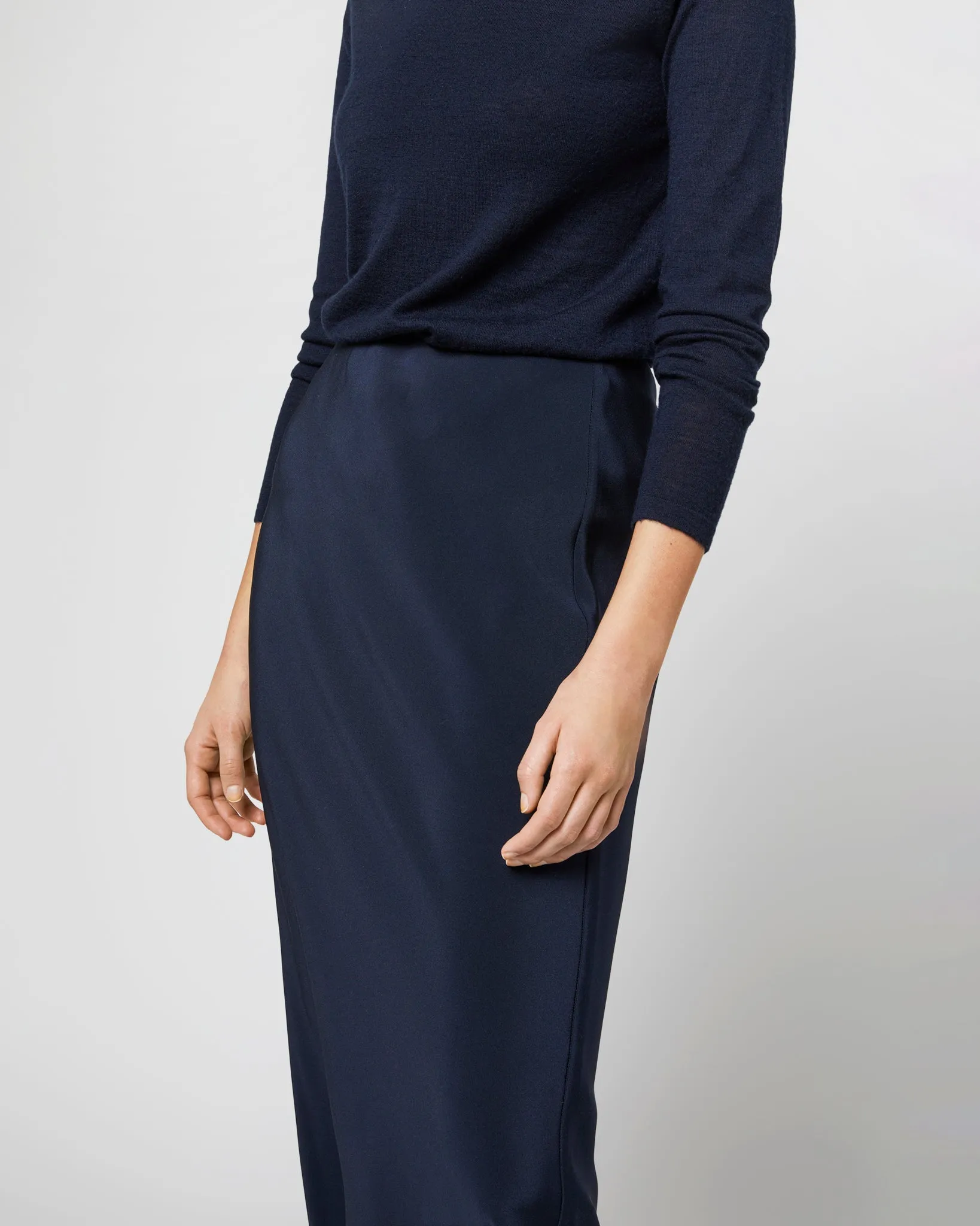 Mare Slip Skirt in Navy Silk Crepe de Chine