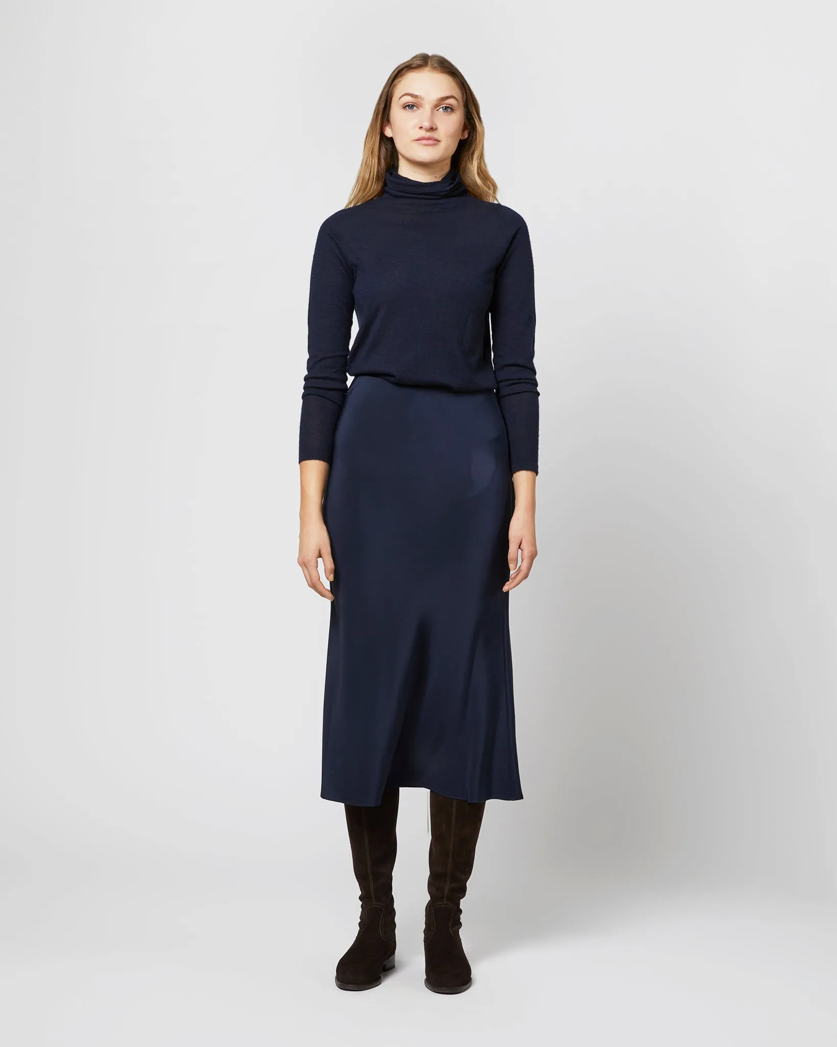 Mare Slip Skirt in Navy Silk Crepe de Chine