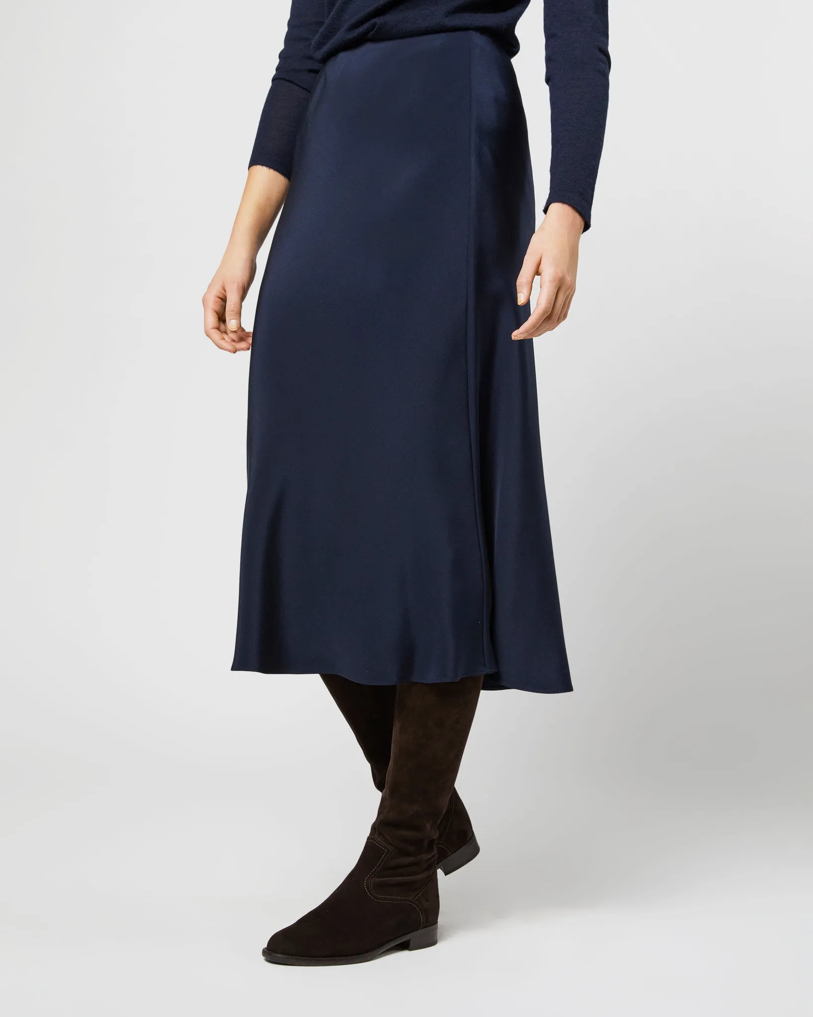 Mare Slip Skirt in Navy Silk Crepe de Chine