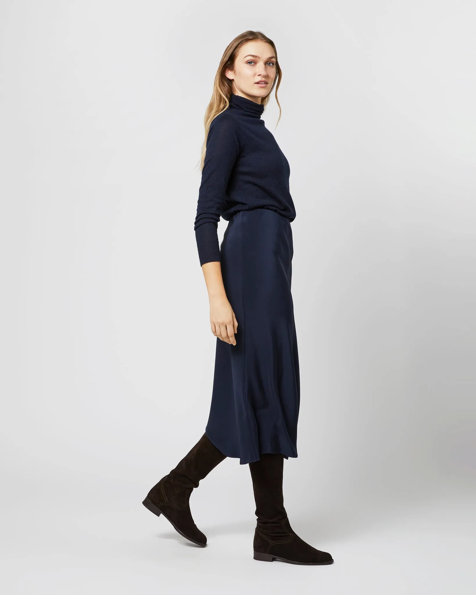 Mare Slip Skirt in Navy Silk Crepe de Chine