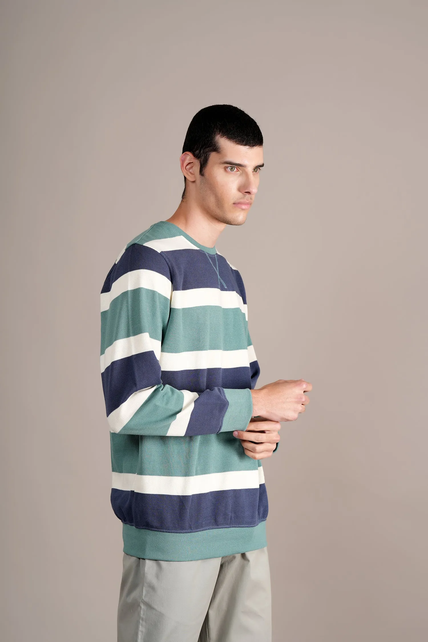 Men's Green Colorblock Full Sleeves Round Neck T-shirt