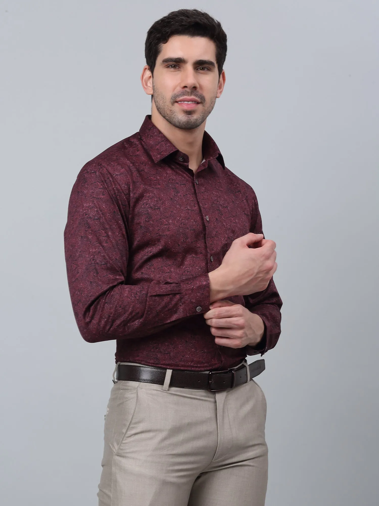 Men's Maroon Party Paisley Print Full Sleeve Shirt