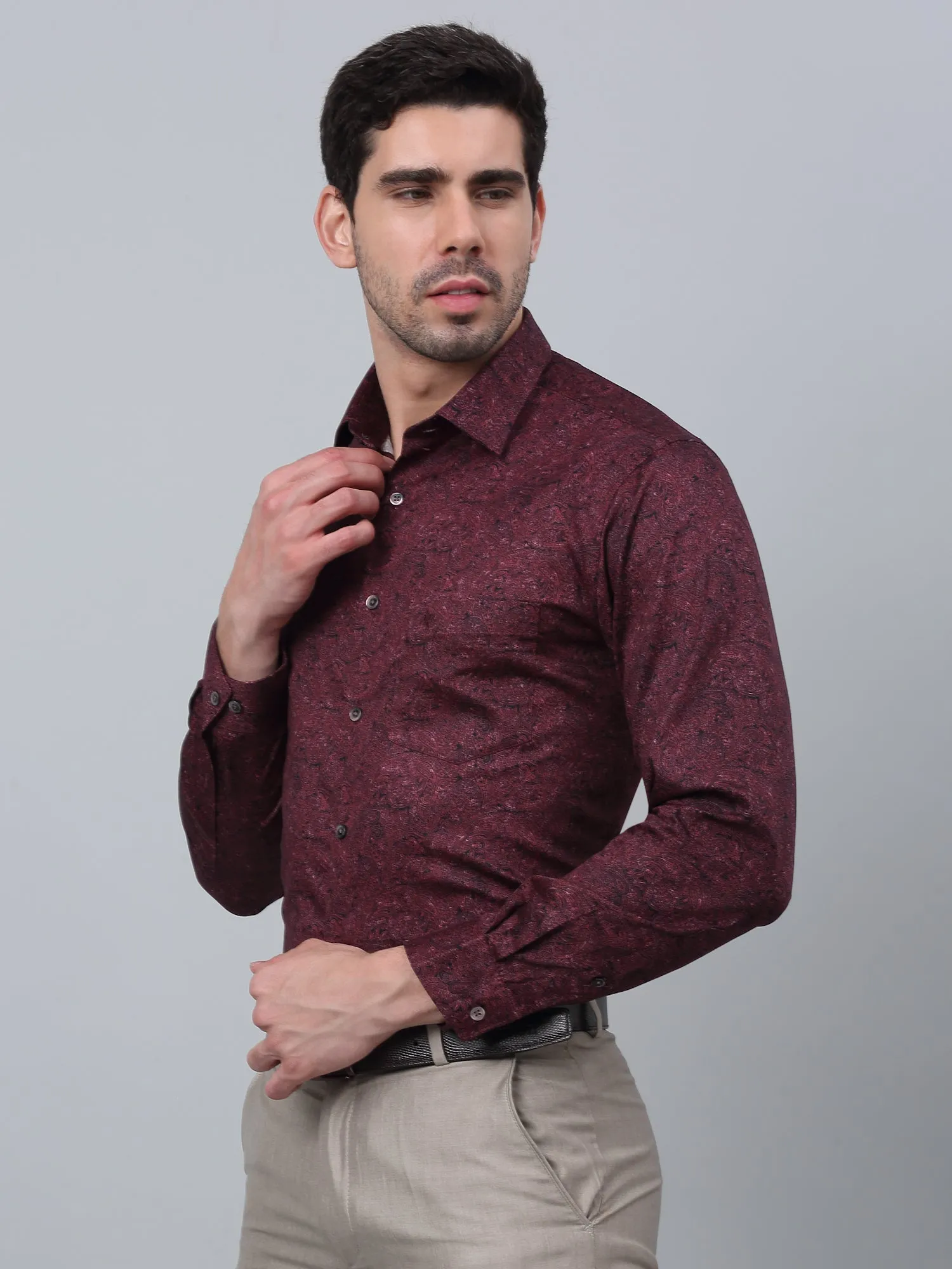 Men's Maroon Party Paisley Print Full Sleeve Shirt