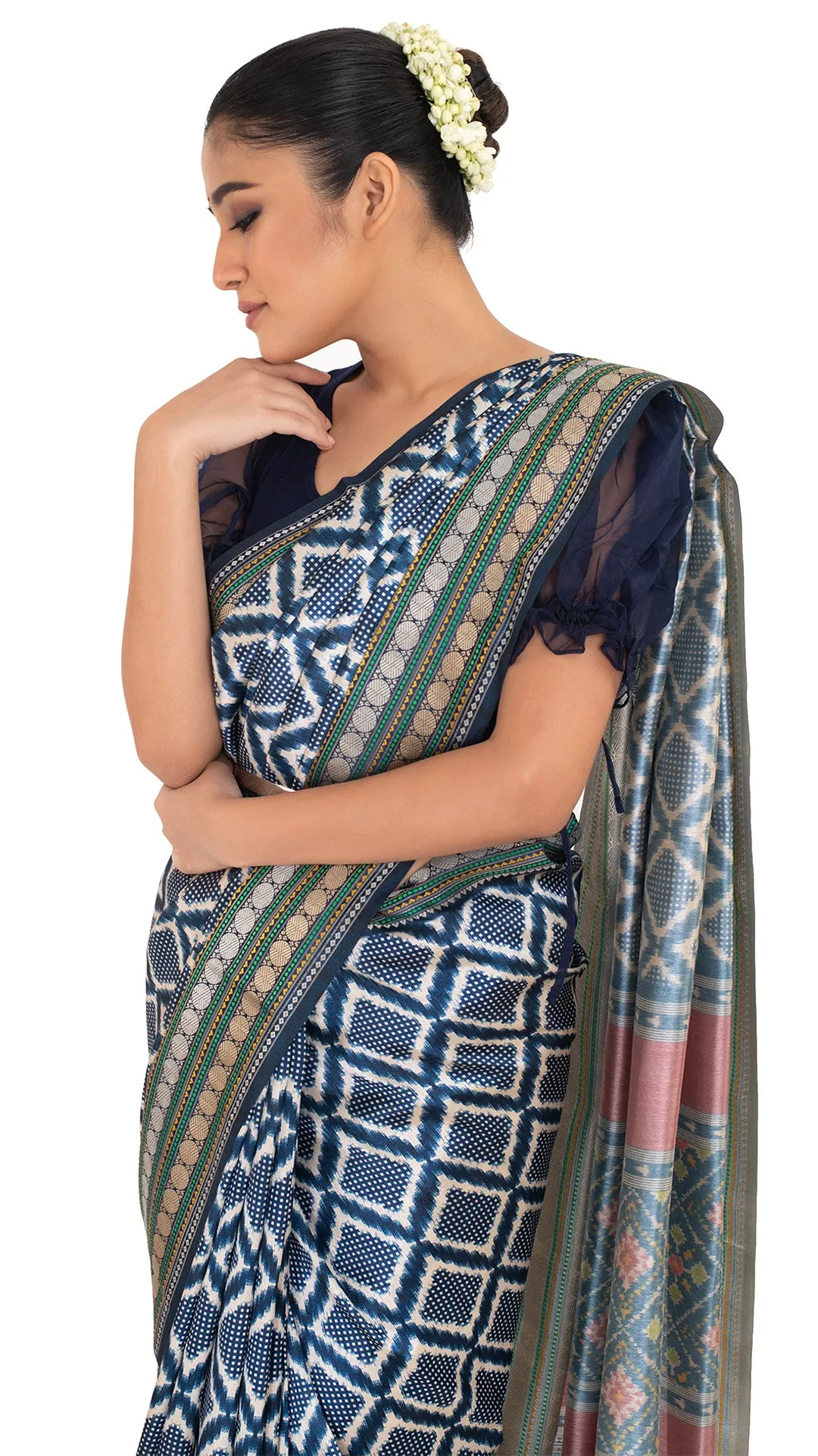 Patola Pallu Saree with Blue Checks