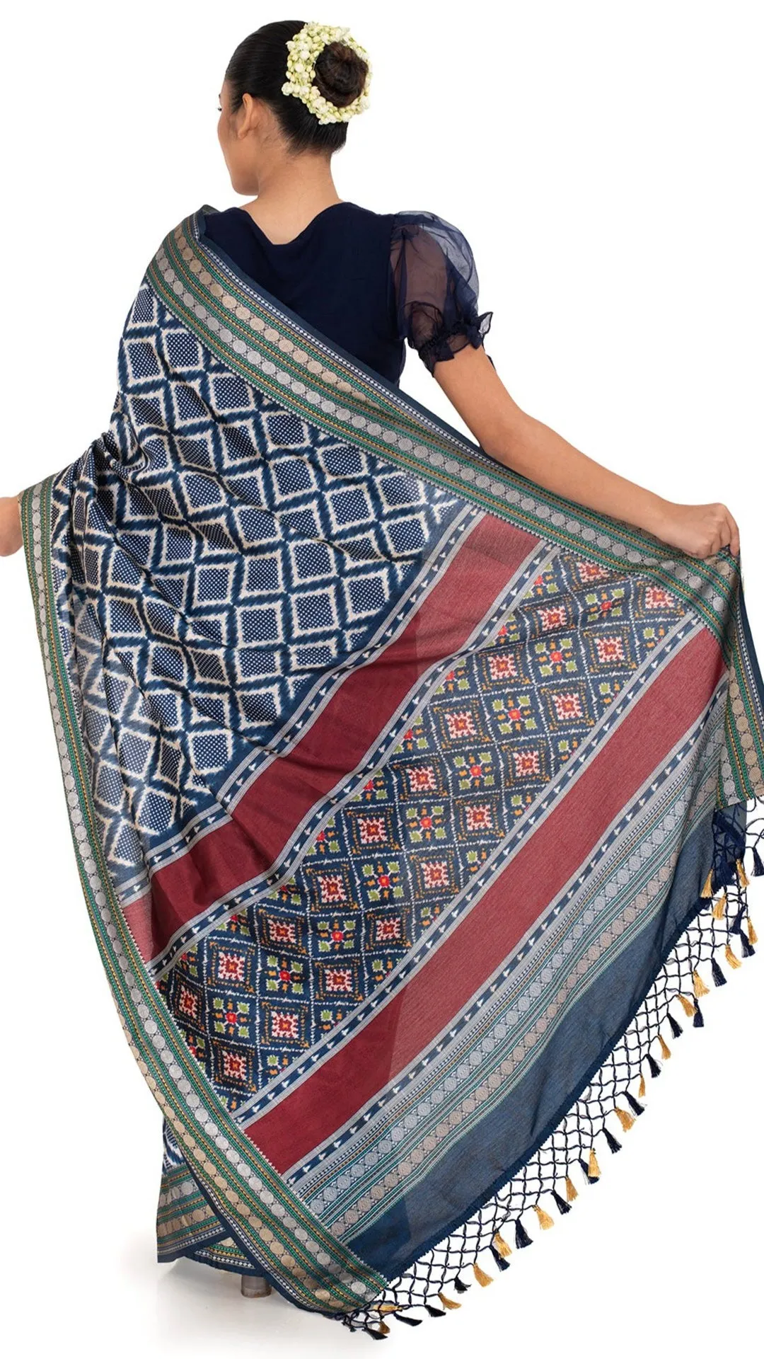 Patola Pallu Saree with Blue Checks