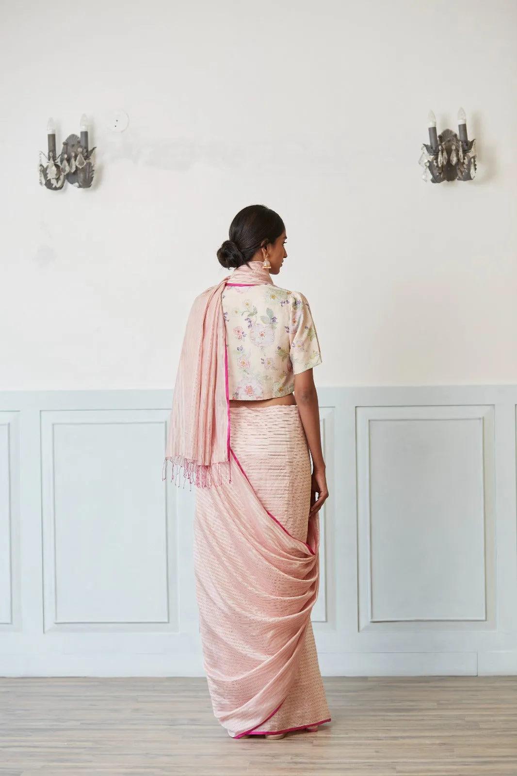 Pristine Pink Mulberry Organza Silk Saree