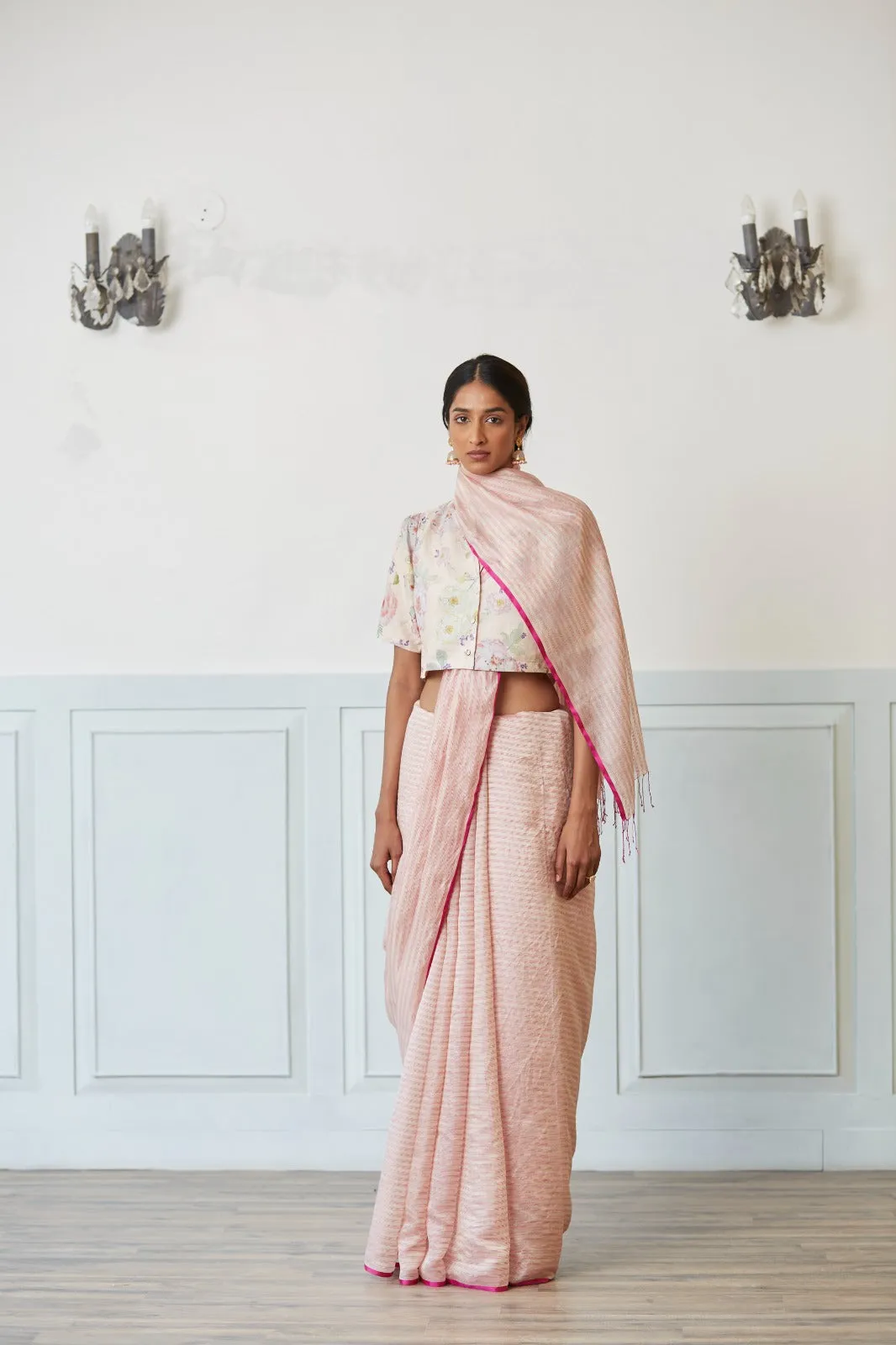 Pristine Pink Mulberry Organza Silk Saree