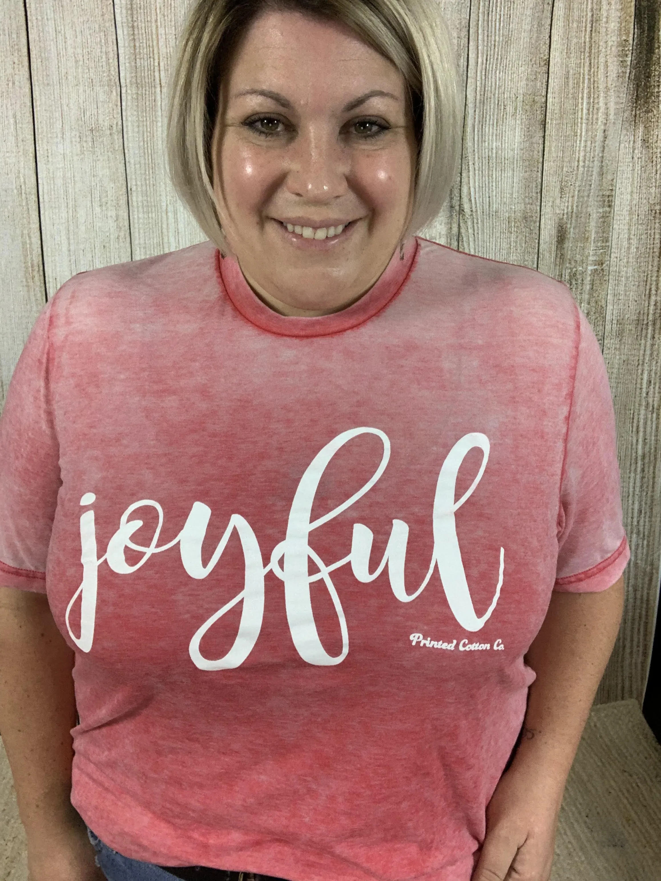 Red Acid Wash Joyful Tee