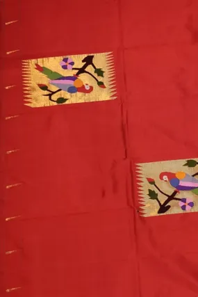 Red Paithani Handloom Pure Silk Blouse Fabric - Pure Elegance