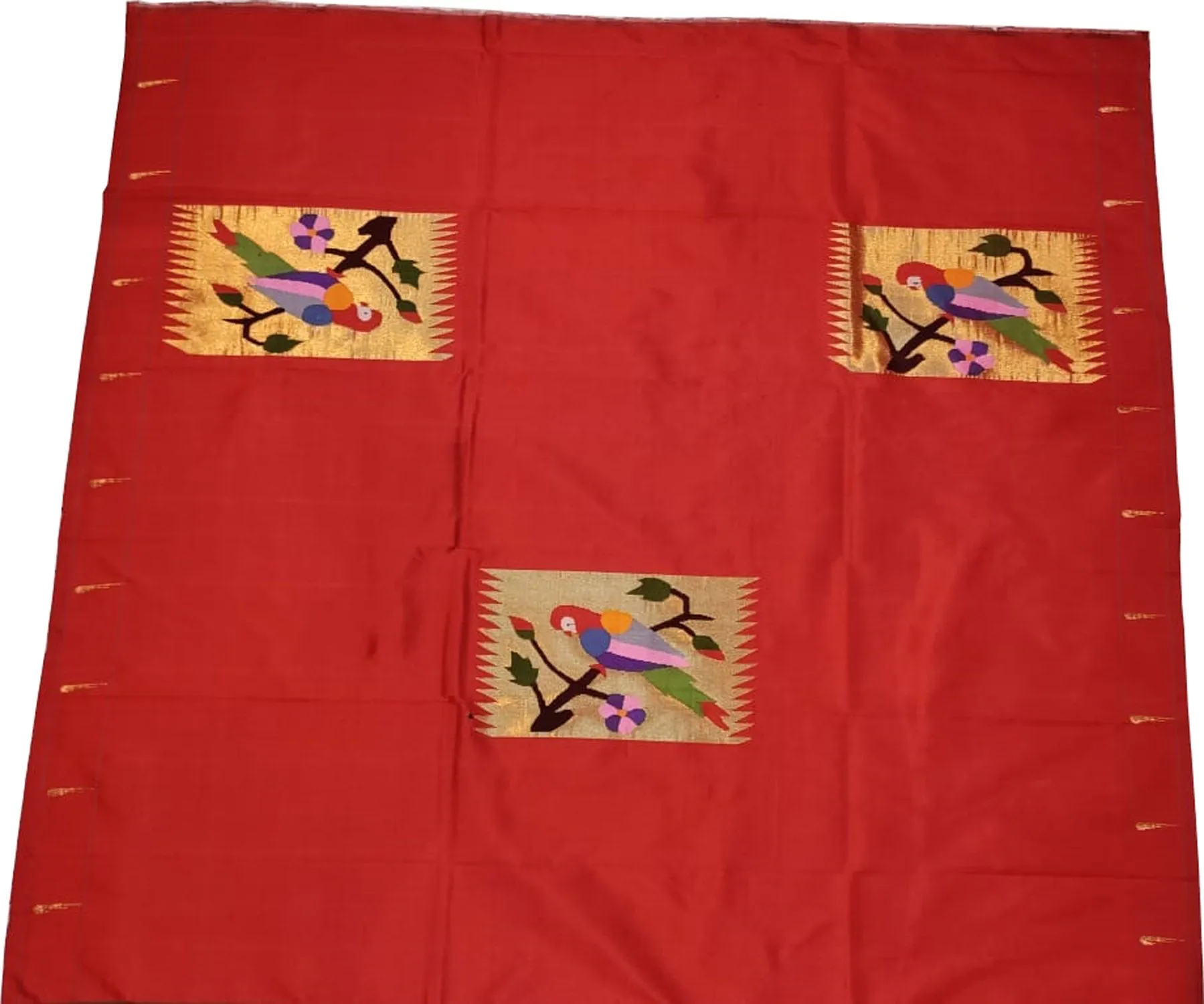 Red Paithani Handloom Pure Silk Blouse Fabric - Pure Elegance