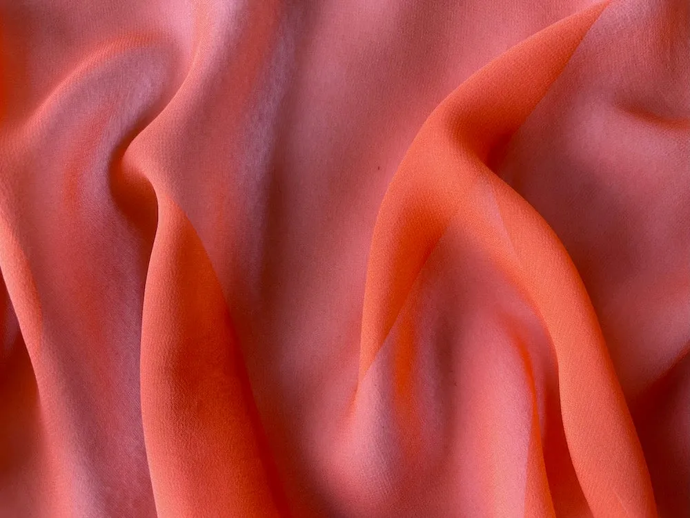 Semi-Sheer Spiced Salmoned Coral Silk Chiffon