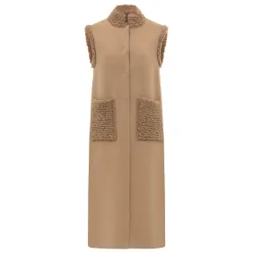 Stand Collar Midi Vest with Pockets - Camel