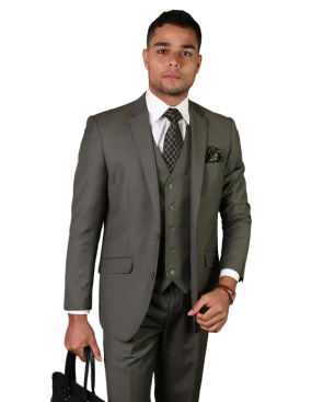 STATEMENT SAGE MEN'S TAILORED-FIT 3PC SUIT VESTED 100% WOOL