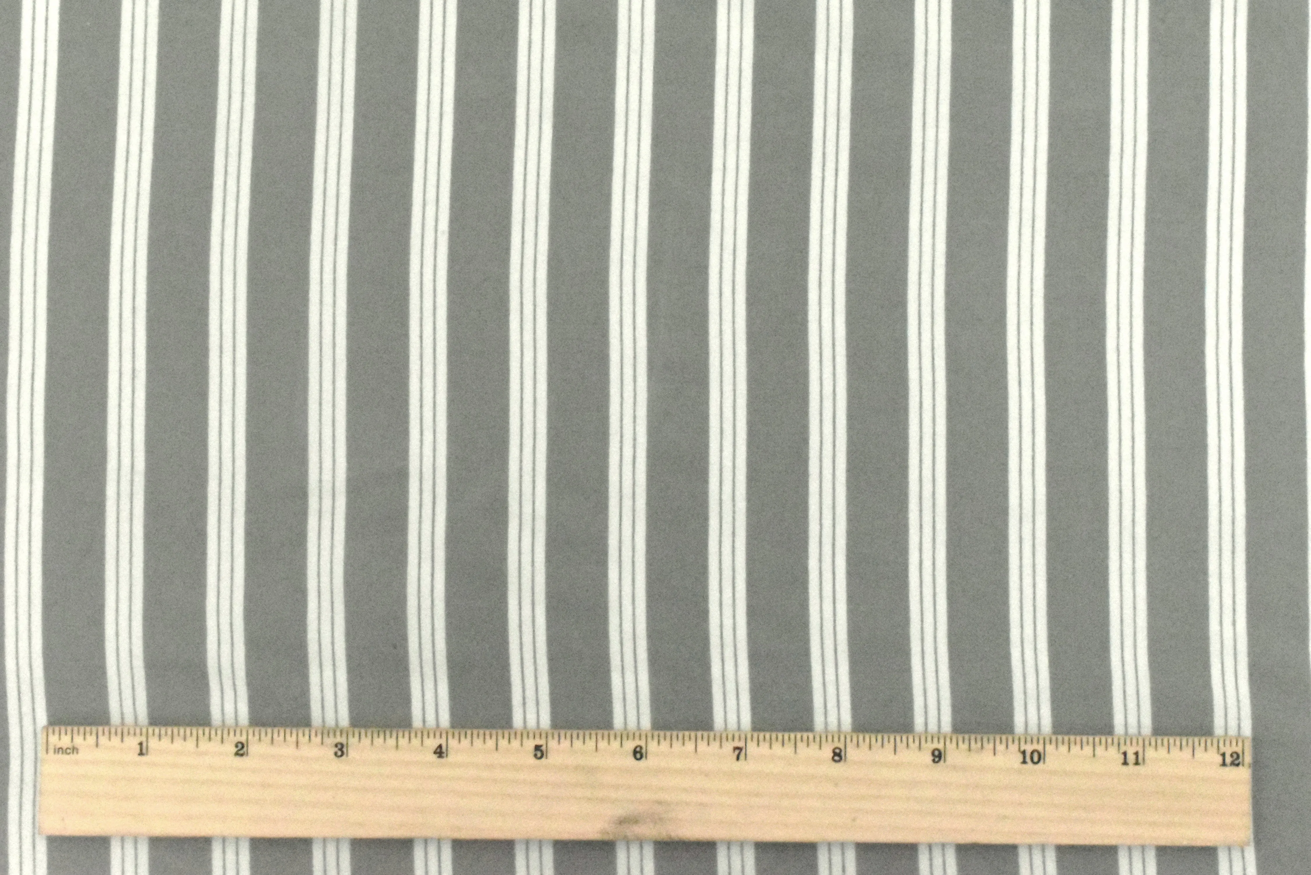 Stone Gray-Ivory Stripe Printed Silk Faille Fabric