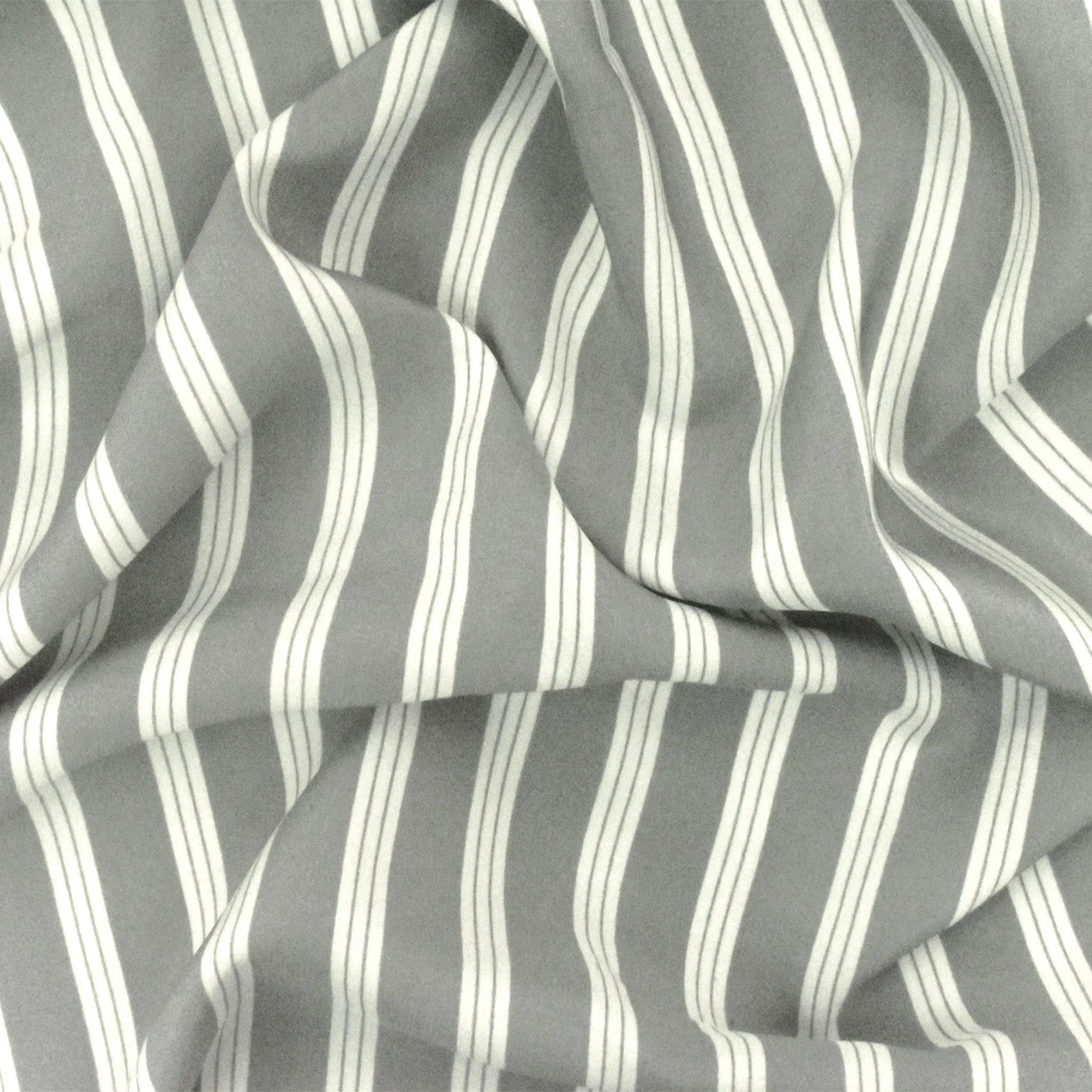 Stone Gray-Ivory Stripe Printed Silk Faille Fabric