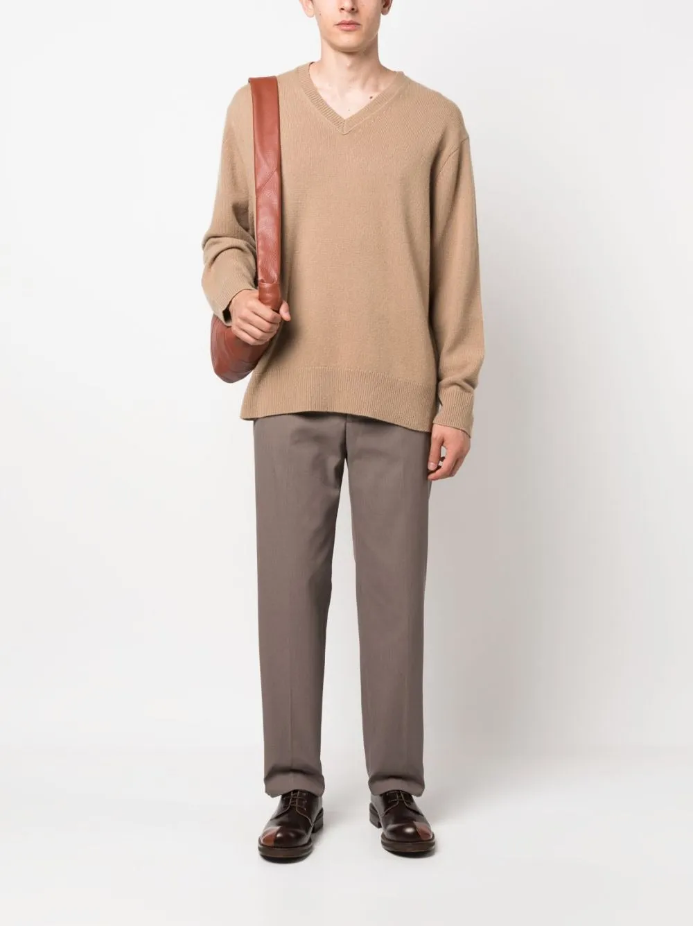 STRAIGHT-LEG TAILORED COTTON BLEND TROUSERS