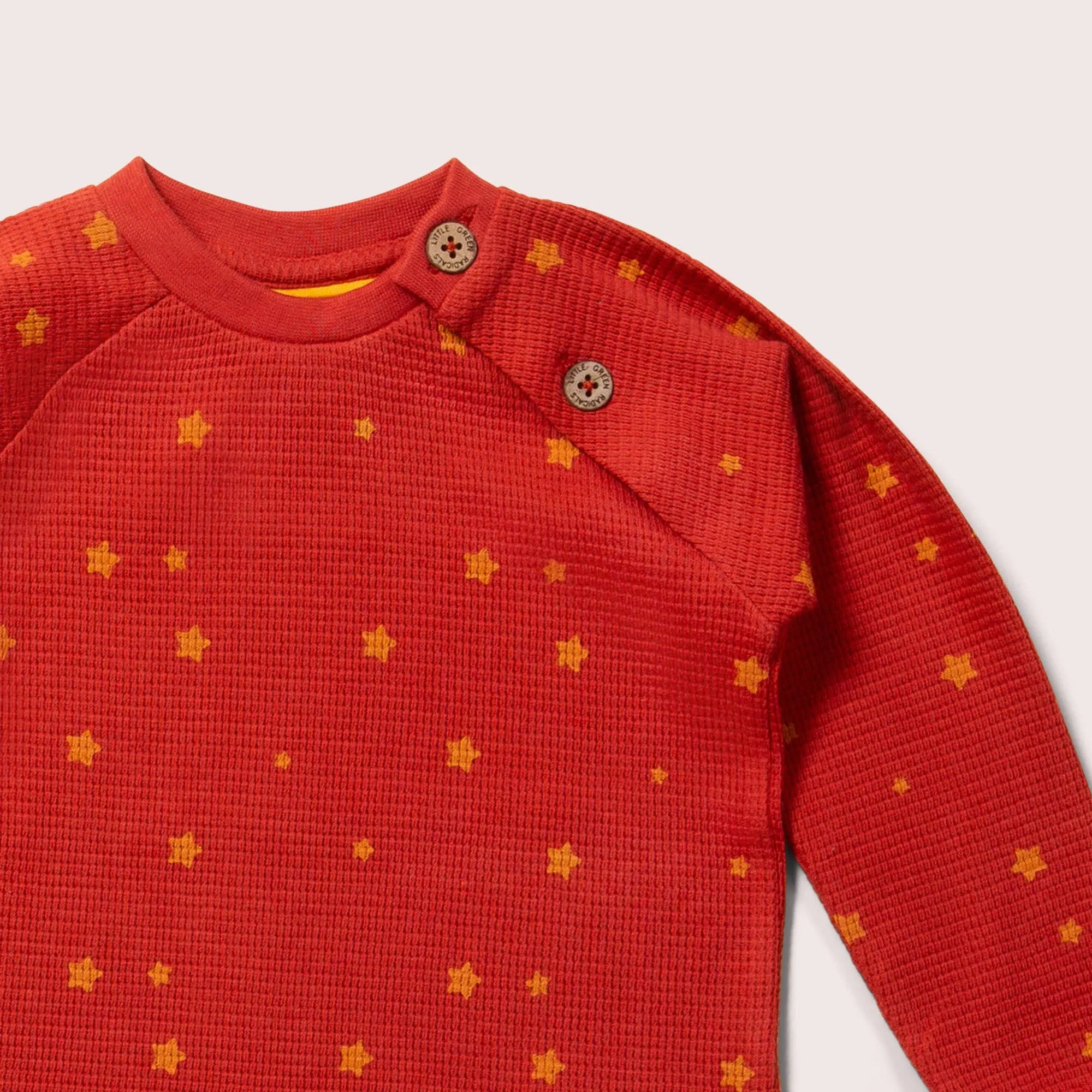 Waffle long sleeved button top- hazelnut stars