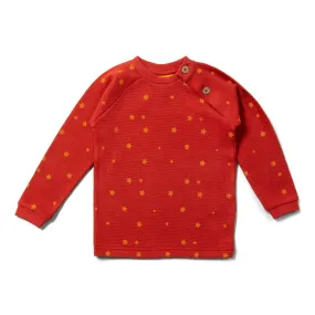 Waffle long sleeved button top- hazelnut stars