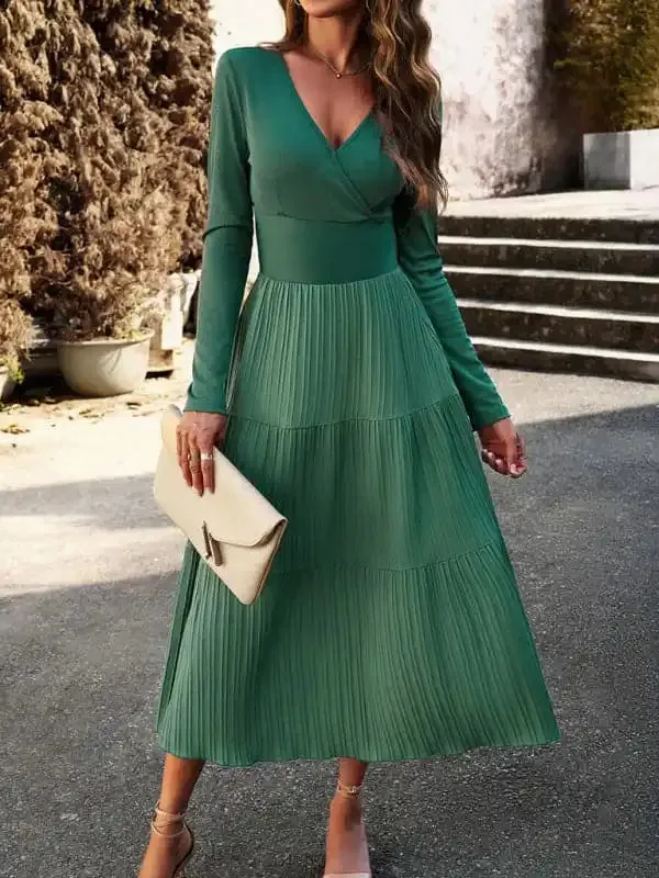 Women’s Autumn Long Dress Temperament Commuting V-neck Long-sleeve Temperament Elegant Dress