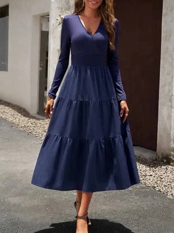 Women’s Autumn Long Dress Temperament Commuting V-neck Long-sleeve Temperament Elegant Dress