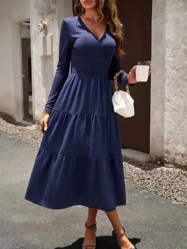 Women’s Autumn Long Dress Temperament Commuting V-neck Long-sleeve Temperament Elegant Dress