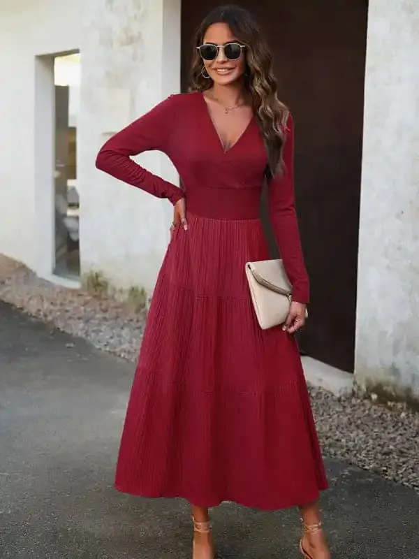 Women’s Autumn Long Dress Temperament Commuting V-neck Long-sleeve Temperament Elegant Dress