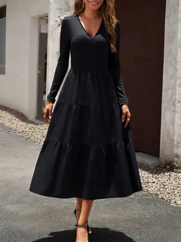 Women’s Autumn Long Dress Temperament Commuting V-neck Long-sleeve Temperament Elegant Dress