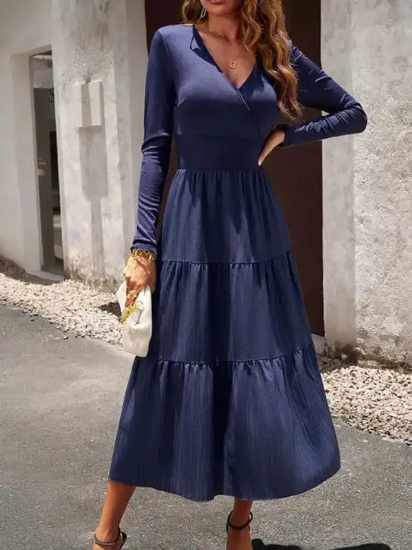 Women’s Autumn Long Dress Temperament Commuting V-neck Long-sleeve Temperament Elegant Dress