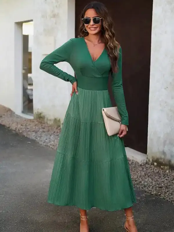 Women’s Autumn Long Dress Temperament Commuting V-neck Long-sleeve Temperament Elegant Dress