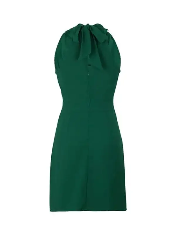 Women’s Elegant Solid Color Sleeveless Swing Collar Waist Dress